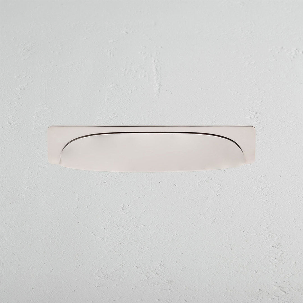 Polished Nickel Elm Cup Handle on White Background