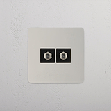 Dual Satellite Signal Accessory on White Background: Polished Nickel Black Single 2x Satellite Module