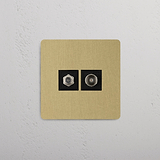 Two-Connection Single Satellite & TV Module, Antique Brass Black on White Background