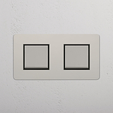 Dual Control Light Switch: Double Rocker Switch in Polished Nickel Black on White Background