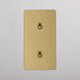 Antique Brass Double Toggle Switch, Vertical Layout on White Background