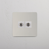 Dual Satellite Signal Accessory: Polished Nickel White Single 2x Satellite Module on White Background