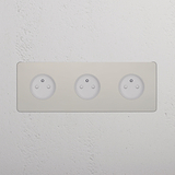 Prises sur Plaque Triple Nickel Poli Type E sur plaque murale avec inserts blancs, adaptées aux Prises sur Plaque Triple.