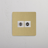 Optimal Signal Quality with Single Satellite & TV Module in Antique Brass White on White Background