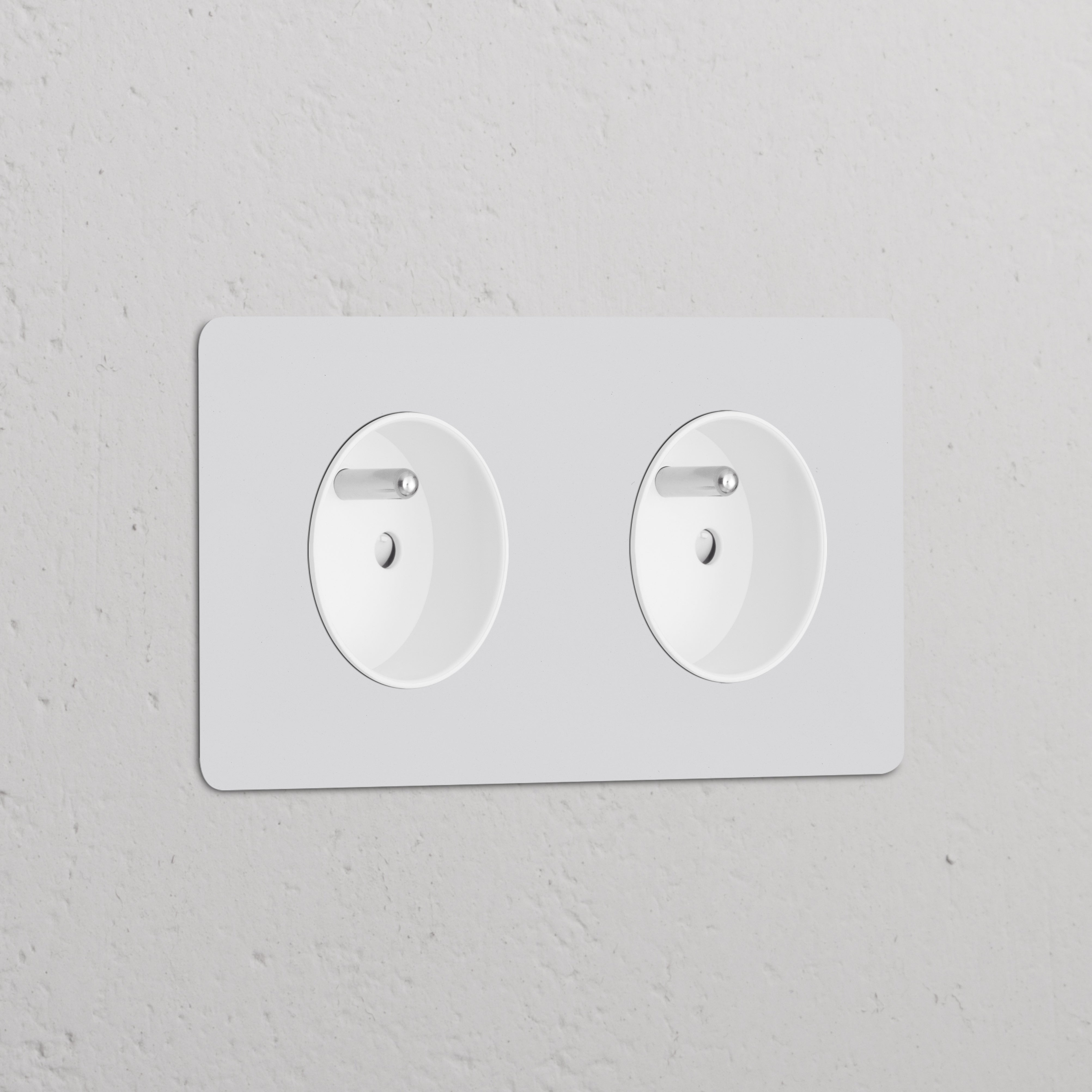 Douilles doubles Type E blancs avec inserts personnalisables, 'Prise de Courant Ronde Type E x2 (Plaque Double)'.