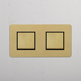 Stylish Double Rocker Switch in Antique Brass Black finish on White Background