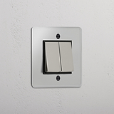 Dual-Function Single Rocker Switch in Clear Polished Nickel Black - Streamlined Light Management Tool