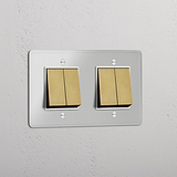 Double Rocker Switch in Clear Antique Brass White with 4 Positions - Modern Light Management Accessory