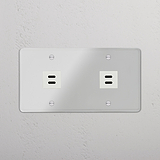 High-Speed Charging Double USB Module in Clear White - Modern Power Solution on White Background