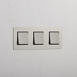 High Capacity Light Control Switch: Polished Nickel Black Triple 3x Rocker Switch