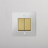 Stylish Light Control Accessory: Clear Antique Brass White Dual Rocker Switch on White Background