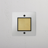 Central Position Single Rocker Switch in Clear Antique Brass Black - Reliable Lighting Management on White Background