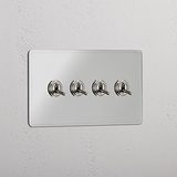 Four-Levers Double Toggle Switch in Clear Polished Nickel - Advanced Light Control Solution