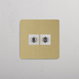 Dual Satellite Port Single Module in Antique Brass White on White Background