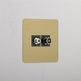 Single Satellite & TV Module in Antique Brass Black Design
