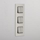 Super Capacity Vertical Light Control Switch: Polished Nickel Black Triple 6x Vertical Rocker Switch