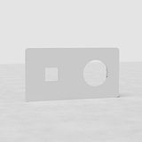 Plaque d'interrupteur à peindre blanche avec double clé de voûte et insert rond, présentant des ouvertures carrées et circulaires.