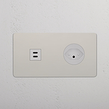 USB-C-Anschluss (30 W) + Schweizer Steckdoseneinsatz (Typ J) rund je 1x in Zweifachrahmen – Poliertes Nickel + Weiss