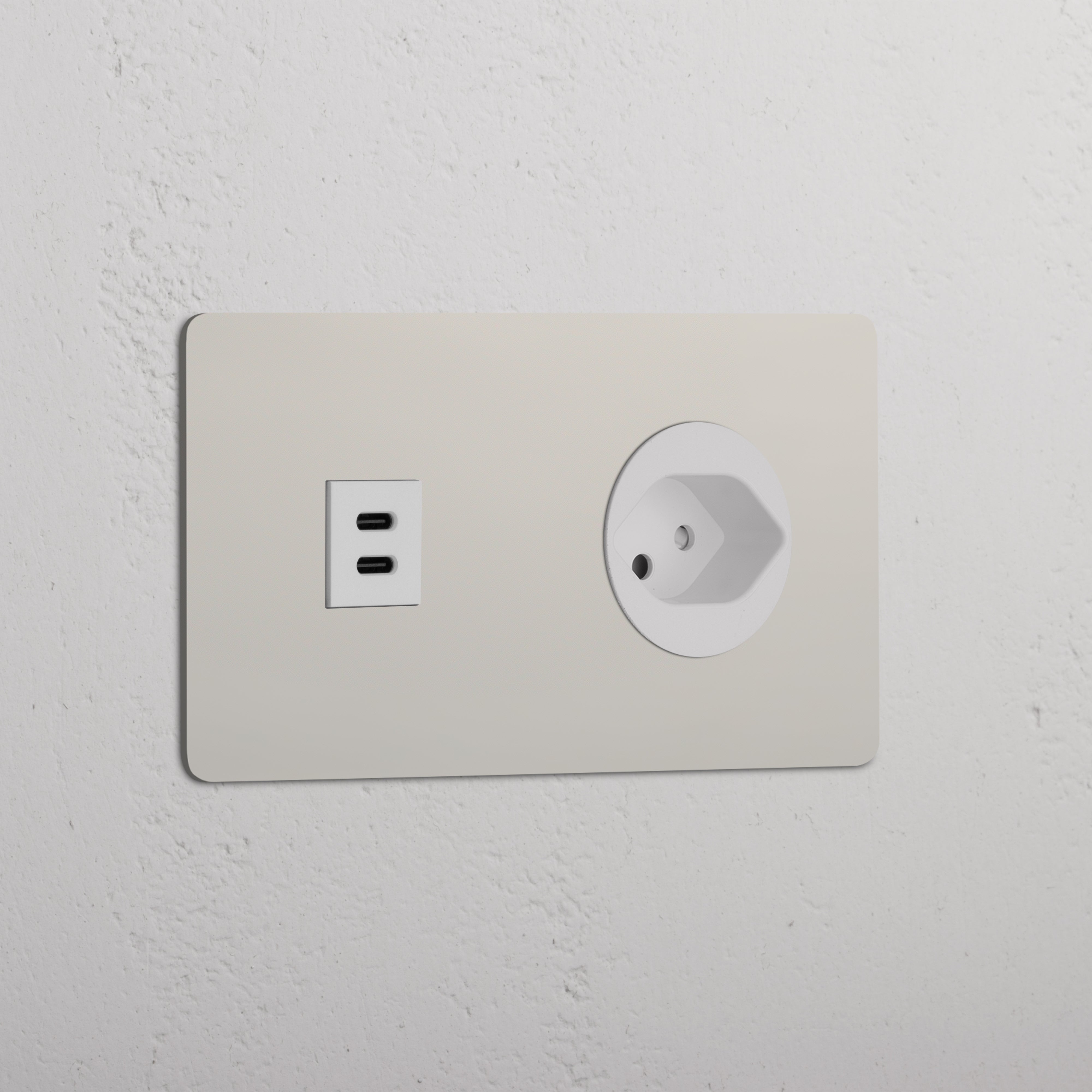 USB-C-Anschluss (30 W) + Schweizer Steckdoseneinsatz (Typ J) rund je 1x in Zweifachrahmen – Poliertes Nickel + Weiss