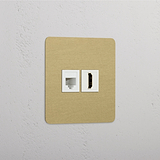 RJ45- und HDMI-Anschluss je 1x in Einfachrahmen – Antikes Messing + Weiß – beste Konnektivität