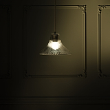 Hammersmith hängende Medium-Deckenleuchte aus geriffeltem Glas in Bronze, hängt an der Decke und strahlt warmes Licht aus.