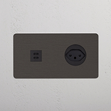 USB-C-Anschluss (30 W) + Schweizer Steckdoseneinsatz (Typ J) rund je 1x in Zweifachrahmen – Bronze + Schwarz