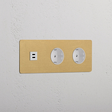 Triple USB 30W & 2x Schuko Module - Antique Brass White