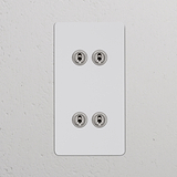 Vertikaler Zweifachrahmen mit 4x Kipphebelschalter, lackierbar, poliertes Nickel, für Schalter und Dimmer.