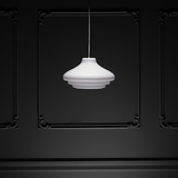 Brookfield hängende Medium-Deckenleuchte aus Opalglas mit poliertem Nickel-Finish in einem elegant beleuchteten Raum.