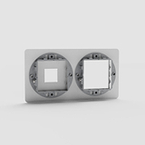 Placa de interruptor doble Keystone y 45mm en blanco - Accesorio moderno europeo para el hogar, sobre fondo blanco