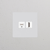 Toma RJ45 con HDMI, marco individual, pintable con inserción blanca para conexiones Ethernet y HDMI.