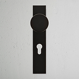 Pomo para puertas Onslow con placa larga (con muelle) y cerradura europea - Bronce