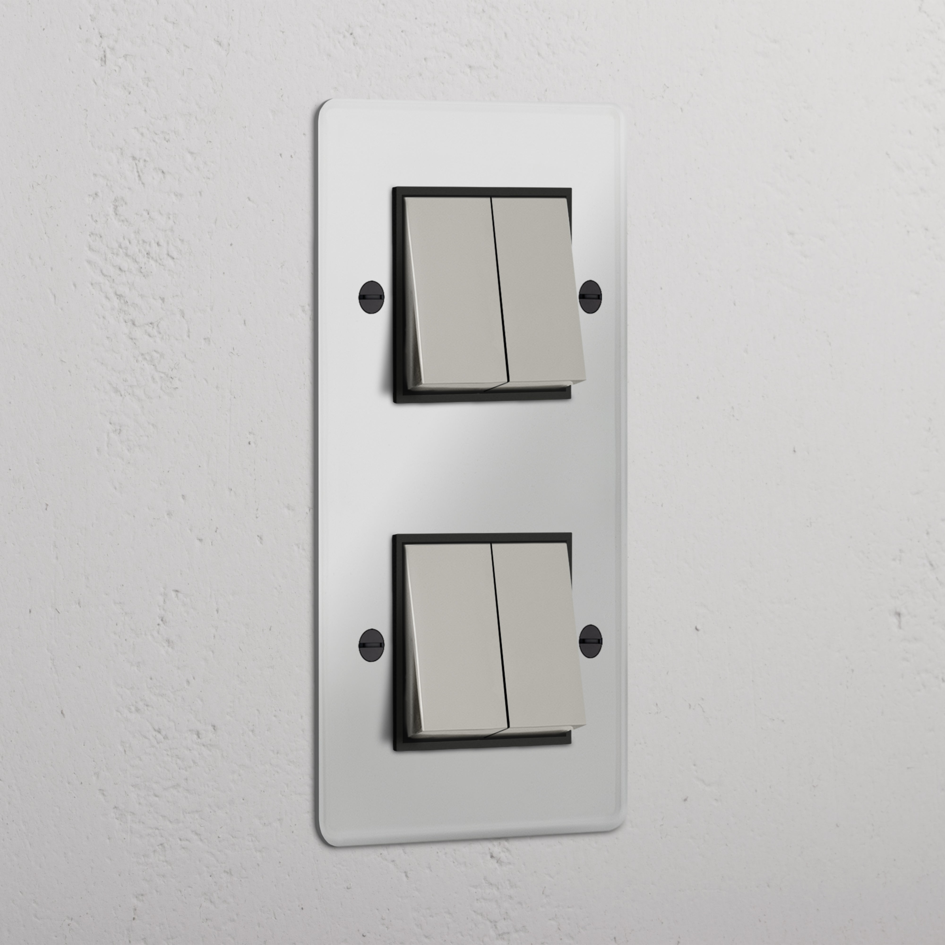 Interruptor doble de balancín en níquel pulido y traslúcido con negro en diseño vertical con cuatro posiciones - Sistema de control de luz integral