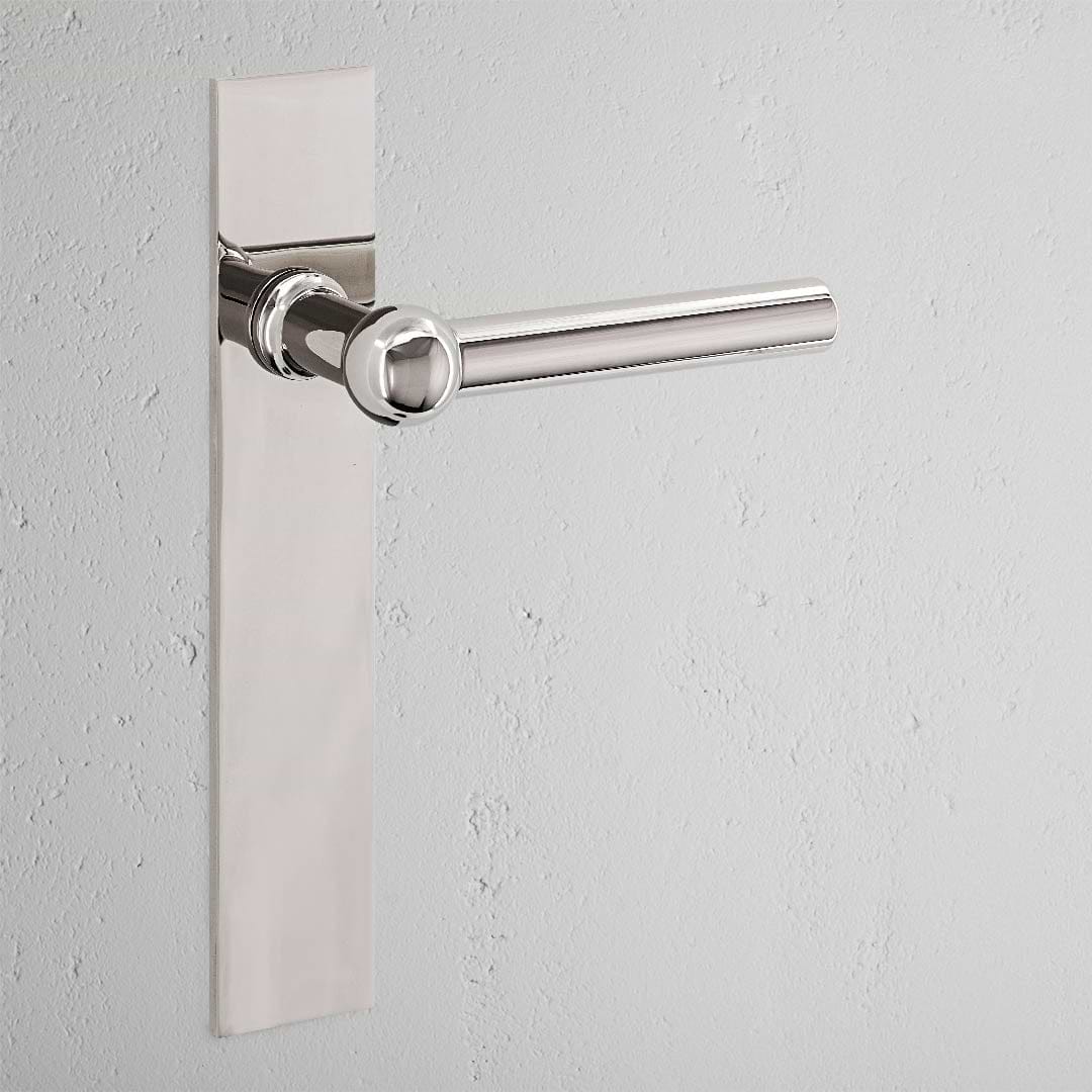 Manilla para puertas Harper con placa larga (fija) - Níquel pulido