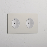 Double 2x Schuko Module - Polished Nickel White