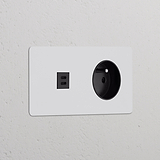 Prise murale double avec prise USB-C 30 W et type E, insert noir, pouvant être peint, pour des solutions de charge polyvalentes.