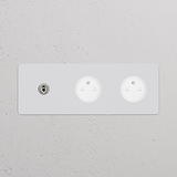 Plaque double avec Interrupteur VV à Levier et doubles prises Type E, finition Nickel Poli, insert peignable blanc.