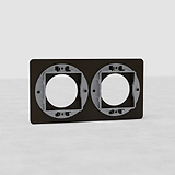 Plaque double en bronze avec deux découpes circulaires pour installations métalliques sur surface blanche.