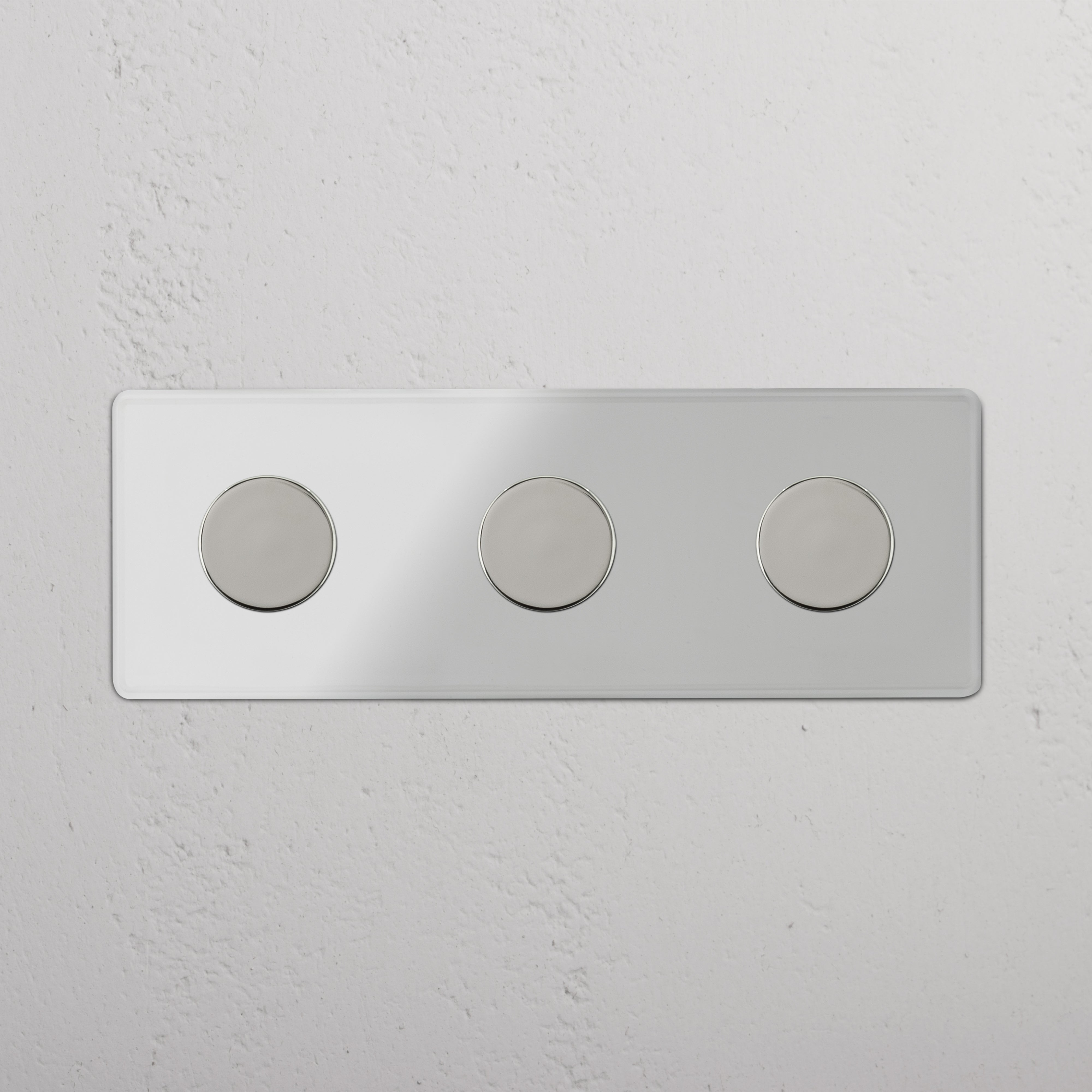 Elegant Triple Dimmer Switch in Clear Polished Nickel - Adjustable Lighting Accessory on White Background