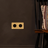 Prises Murales sur Plaque Double en laiton vieilli avec insert noir, Prise de Courant Ronde Type E x2.
