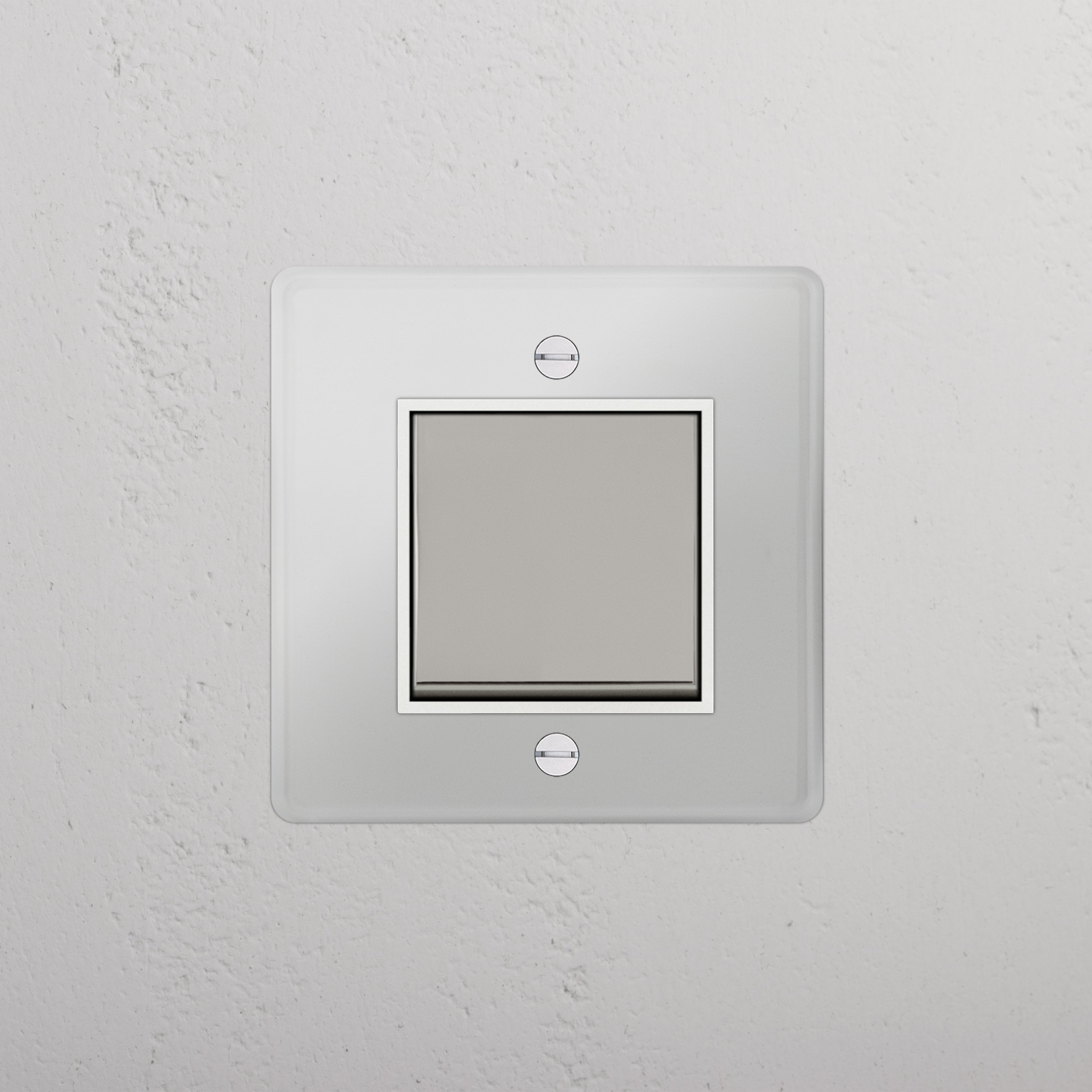 Intermediate Single Rocker Switch in Clear Polished Nickel White - Light Control Solution on White Background