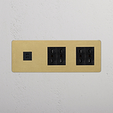 Tripla Presa e Moduli in Ottone Antico Nero con USB 30W e 4 uscite Bipasso.