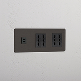 Modulo Triplo USB 30W & 4x Bipasso in Bronzo Nero