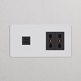Modulo USB 30W e doppia presa Bipasso su superficie verniciabile nero, per Prese e Moduli Doppi.