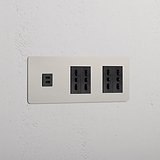 Modulo Triplo USB 30W & 4x Bipasso in Nichel Lucido Nero