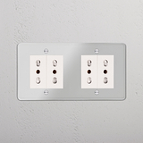 Modulo Doppio 4x Bipasso - doppia uscita a parete bianco trasparente per 'Doppie Prese & Moduli'.