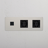 Modulo Triplo USB 30W & 2x Schuko/Bipasso in Nichel Lucido Nero, modulo da parete nero con due prese e porte USB.