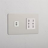 Modulo Doppio USB 30W & 2x Bipasso in Nichel Lucido Bianco