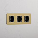 Modulo Triplo 3x Schuko/Bipasso in Ottone Antico Nero