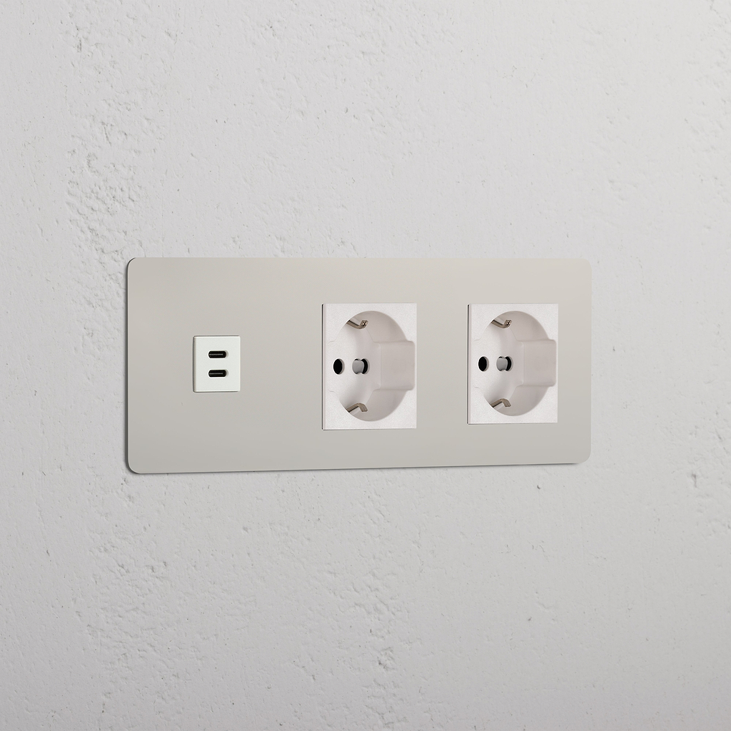 Modulo Triplo USB 30W & 2x Schuko/Bipasso in Nichel Lucido Bianco